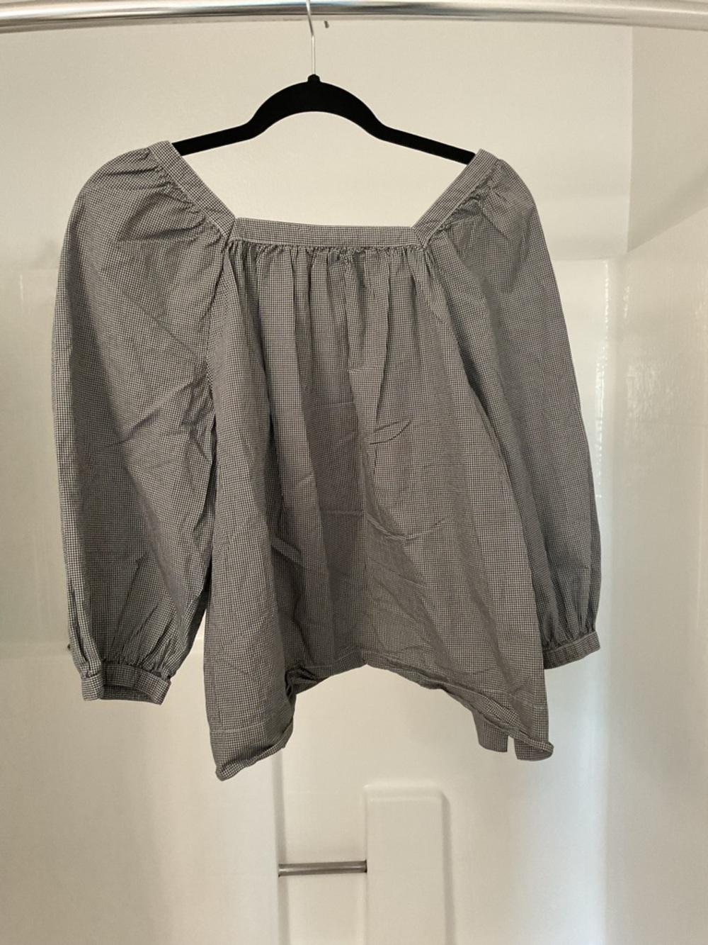 J. Crew Gingham Smocked Square-Neck Peasant Blouse